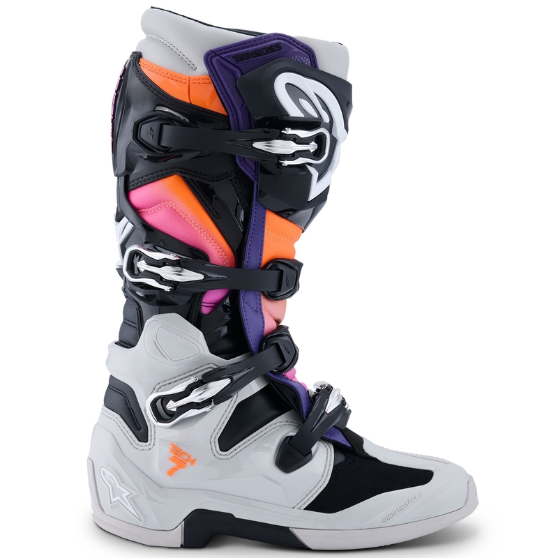 Ghete moto Alpinestars Tech 7 negru-gri deschis-portocaliu fluo-gradient