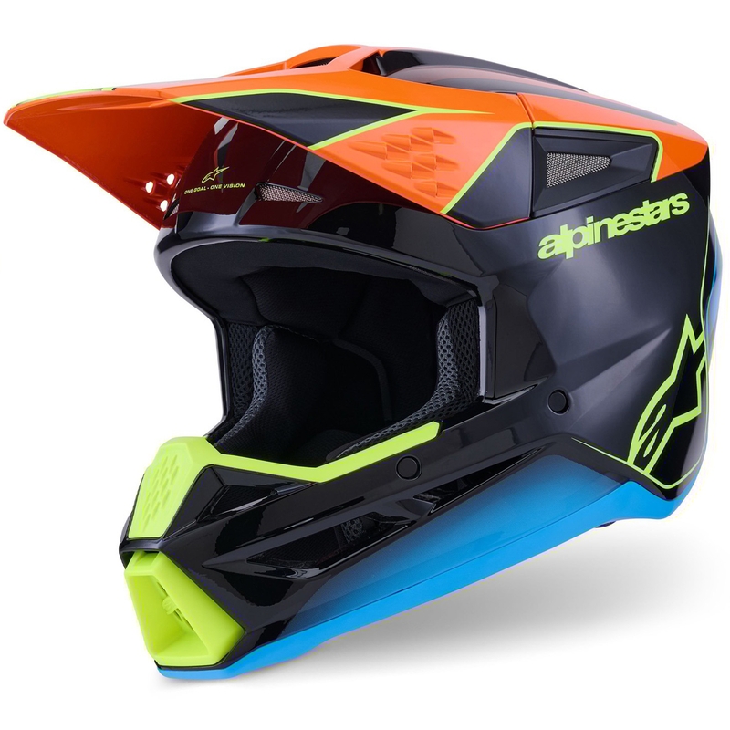 Cască motocross Alpinestars S-M3 Fray negru-portocaliu fluo-galben fluo-turcoaz