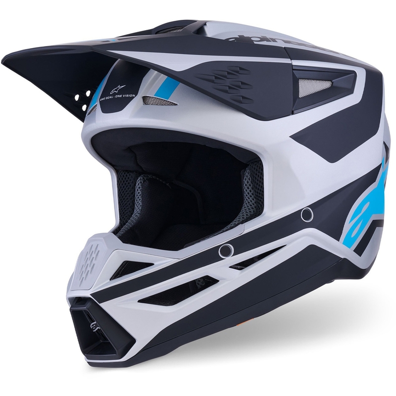 Cască motocross Alpinestars S-M3 Heat argintiu-albastru-negru mat