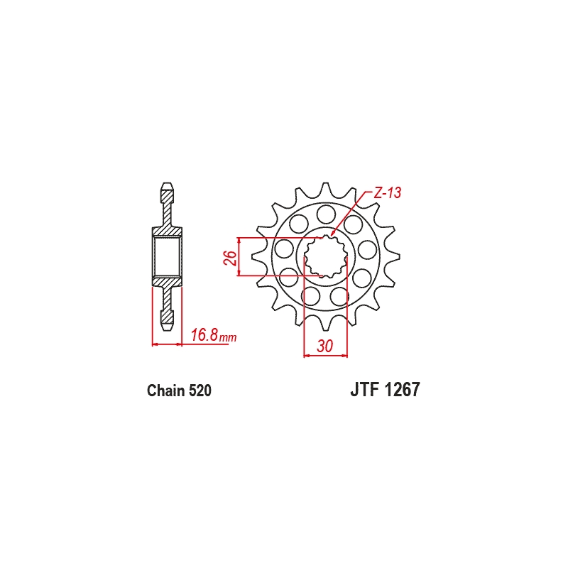 Pinion fata JT 16T, 520 rubber cushioned