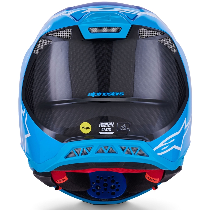 Cască motocross Alpinestars Supertech S-M10 Flood albastru perlat-albastru deschis-negru-carbon-mat-lucios