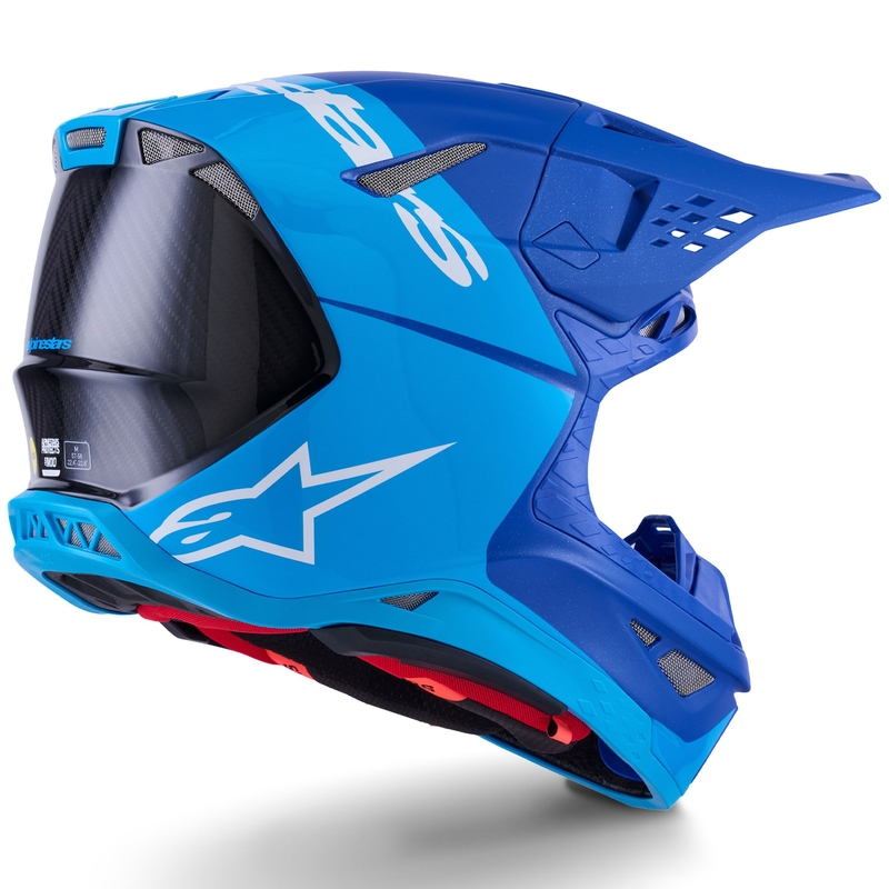 Cască motocross Alpinestars Supertech S-M10 Flood albastru perlat-albastru deschis-negru-carbon-mat-lucios
