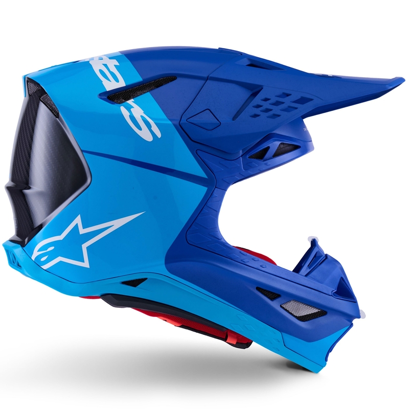 Cască motocross Alpinestars Supertech S-M10 Flood albastru perlat-albastru deschis-negru-carbon-mat-lucios