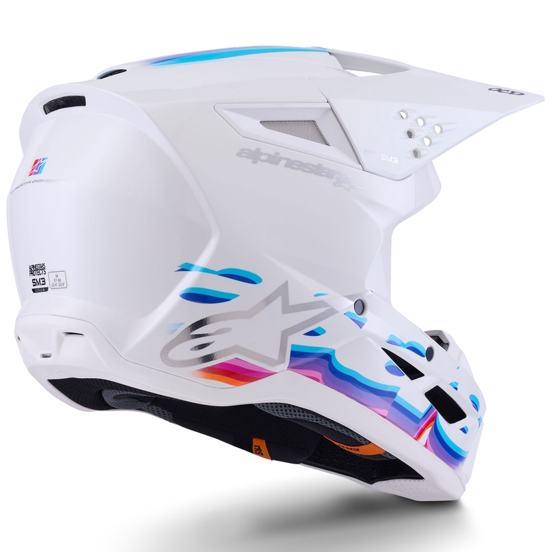 Cască motocross Alpinestars S-M3 Force alb-galben-roz-violet