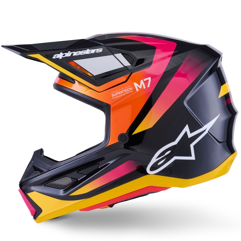 Cască motocross Alpinestars SM7 Rise negru-galben-roz fluo