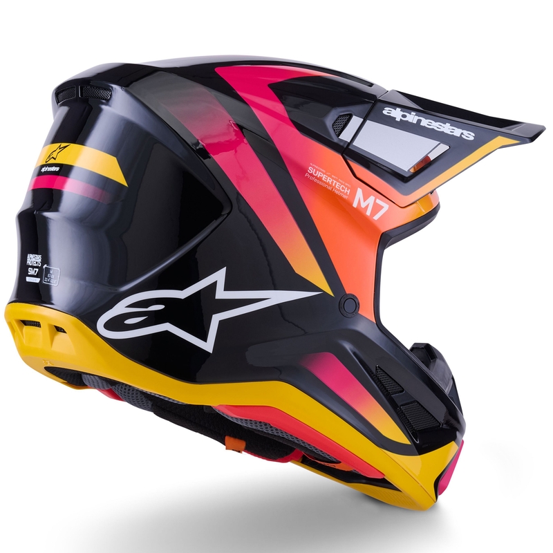 Cască motocross Alpinestars SM7 Rise negru-galben-roz fluo