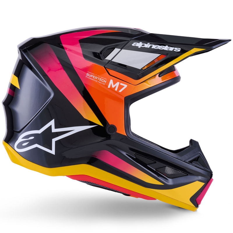 Cască motocross Alpinestars SM7 Rise negru-galben-roz fluo