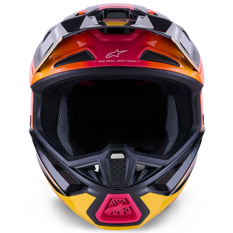 Cască motocross Alpinestars SM7 Rise negru-galben-roz fluo