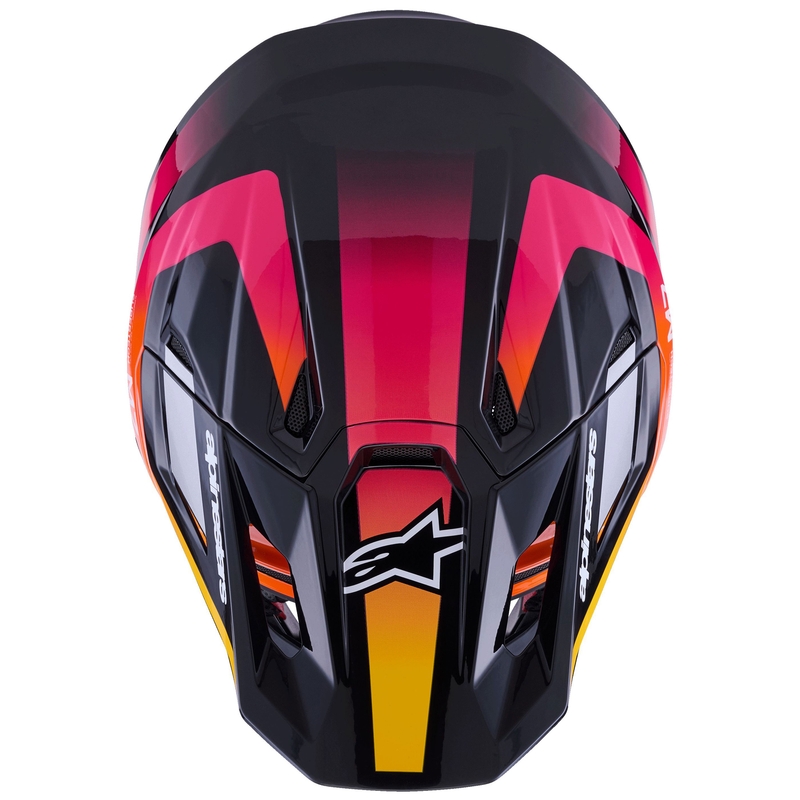 Cască motocross Alpinestars SM7 Rise negru-galben-roz fluo