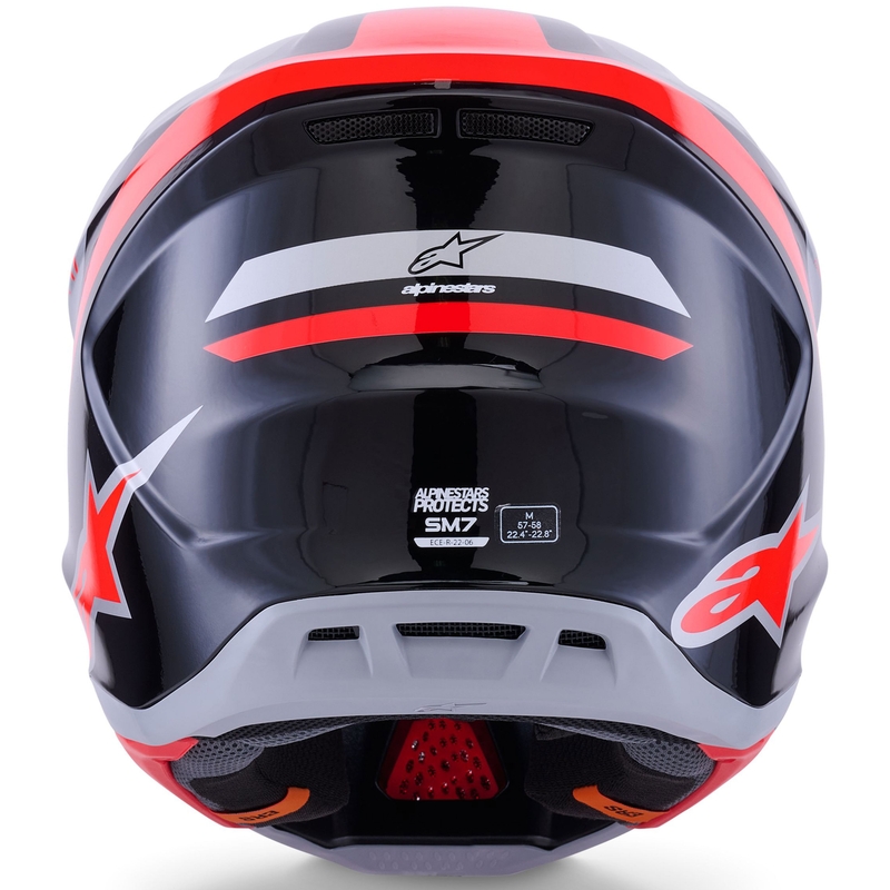 Cască motocross Alpinestars SM7 Rise negru-argintiu-roșu fluo