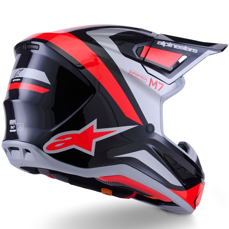 Cască motocross Alpinestars SM7 Rise negru-argintiu-roșu fluo