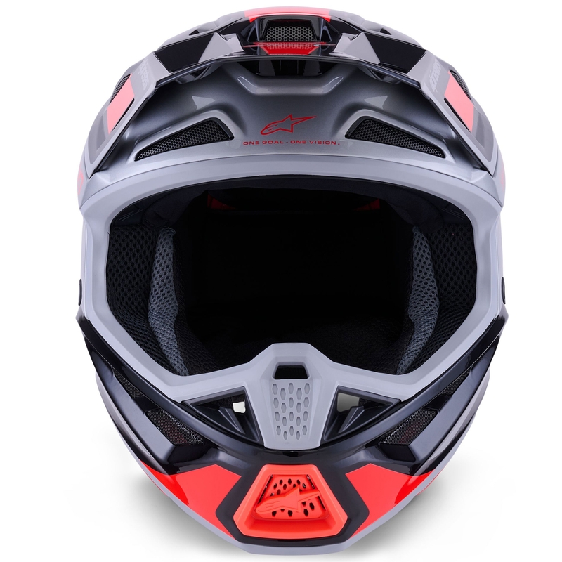 Cască motocross Alpinestars SM7 Rise negru-argintiu-roșu fluo