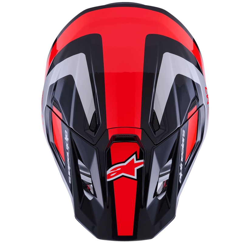 Cască motocross Alpinestars SM7 Rise negru-argintiu-roșu fluo