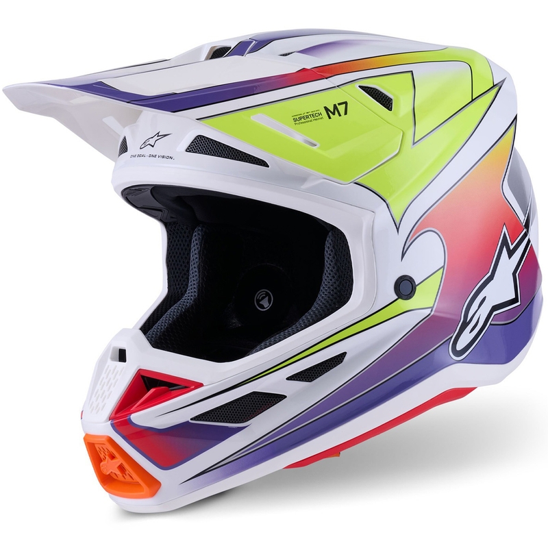 Cască motocross Alpinestars SM7 Fuse alb-fluo galben-violet