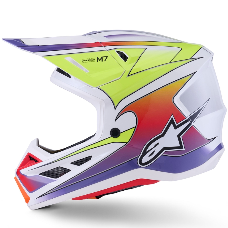 Cască motocross Alpinestars SM7 Fuse alb-fluo galben-violet