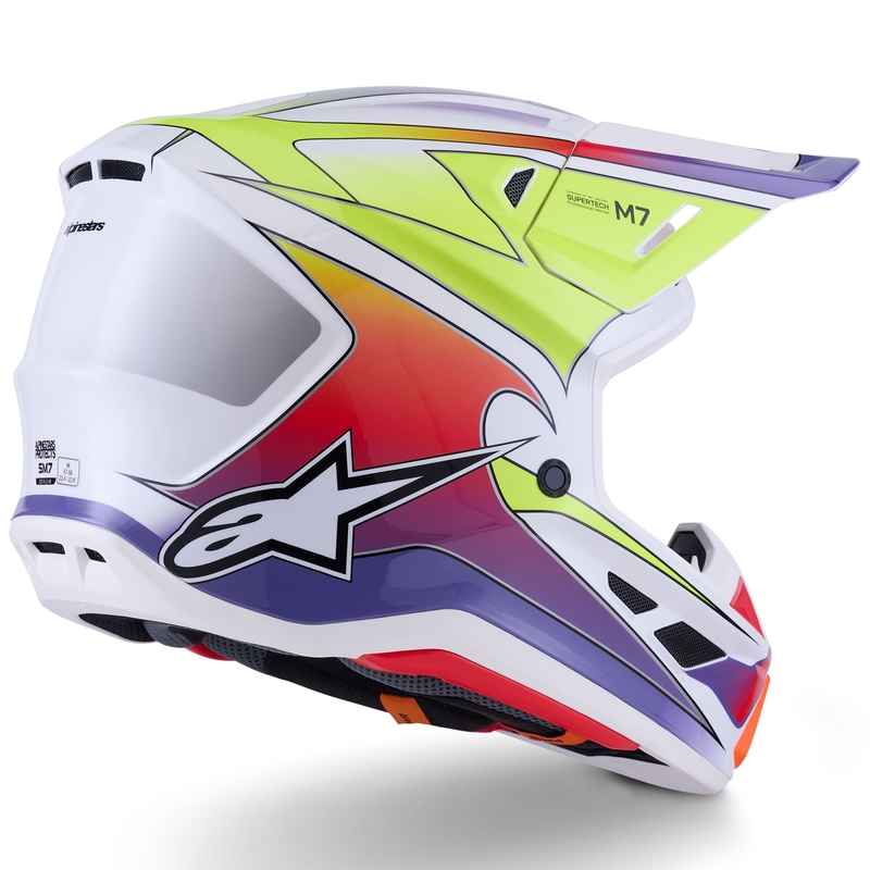 Cască motocross Alpinestars SM7 Fuse alb-fluo galben-violet