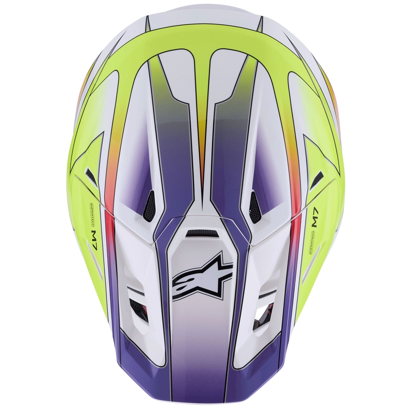 Cască motocross Alpinestars SM7 Fuse alb-fluo galben-violet