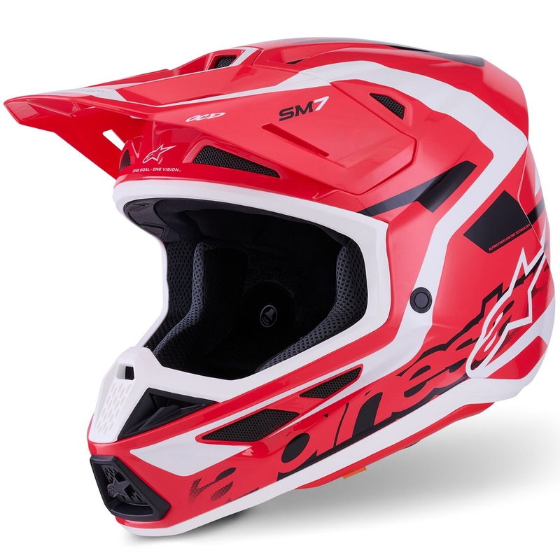 Cască motocross Alpinestars SM7 Deed roșu-negru-alb