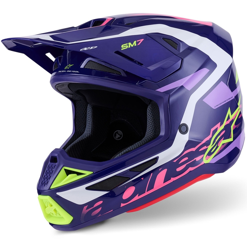 Cască motocross Alpinestars SM7 Deed violet-roz-alb-galben fluo