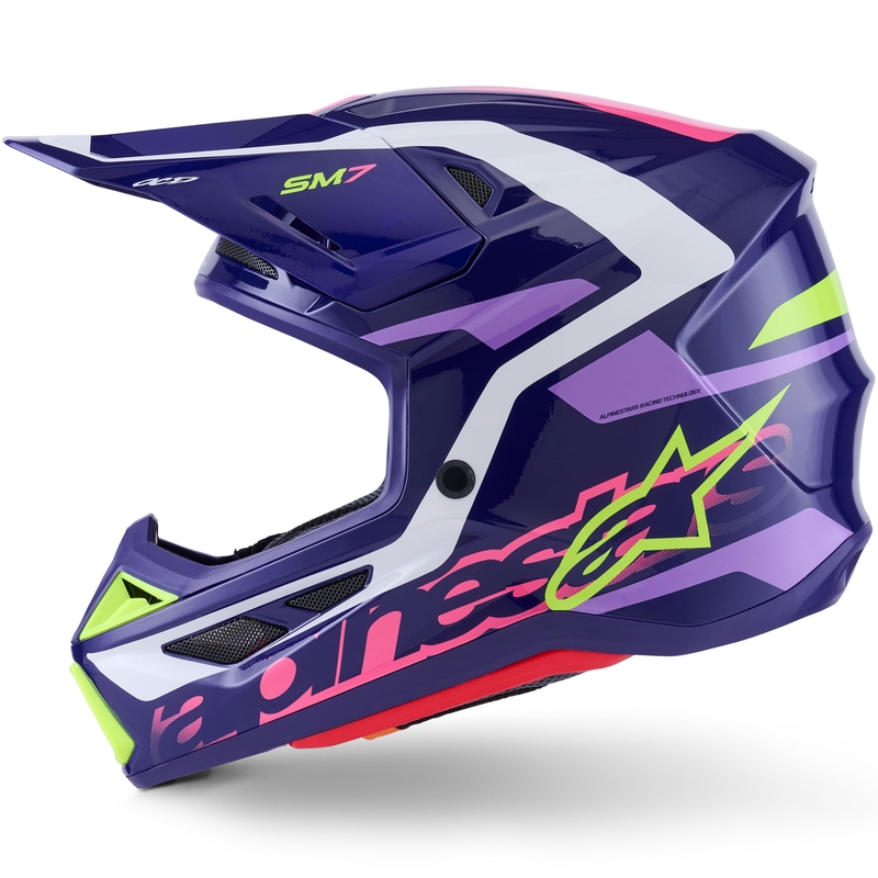 Cască motocross Alpinestars SM7 Deed violet-roz-alb-galben fluo