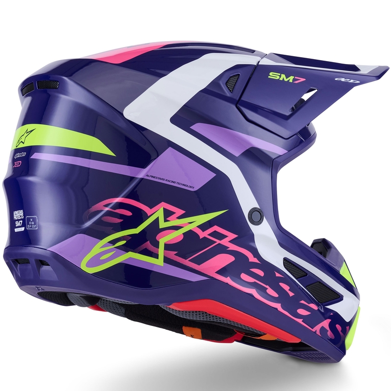 Cască motocross Alpinestars SM7 Deed violet-roz-alb-galben fluo