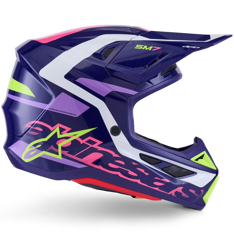 Cască motocross Alpinestars SM7 Deed violet-roz-alb-galben fluo