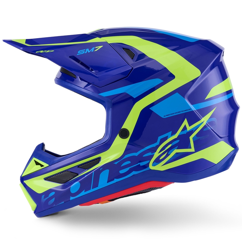 Cască motocross Alpinestars SM7 Deed albastru-galben fluo