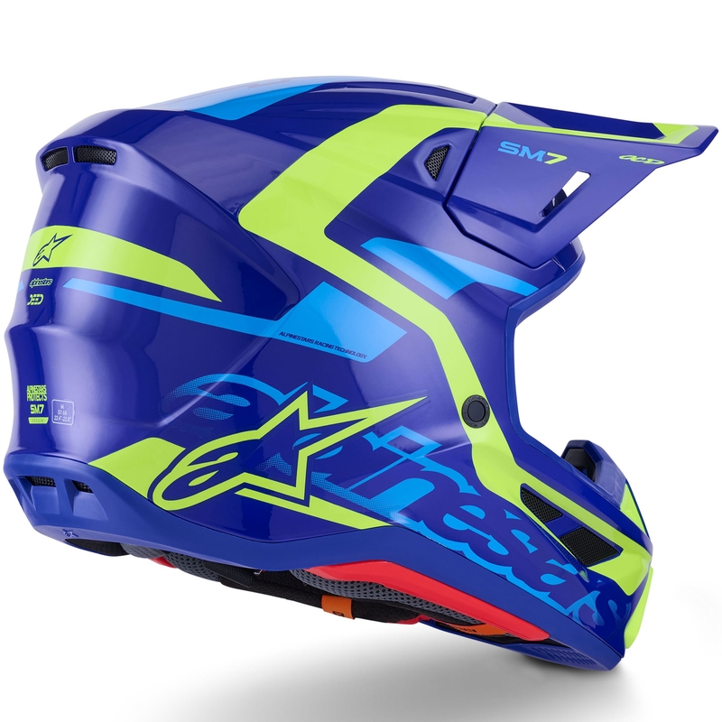 Cască motocross Alpinestars SM7 Deed albastru-galben fluo