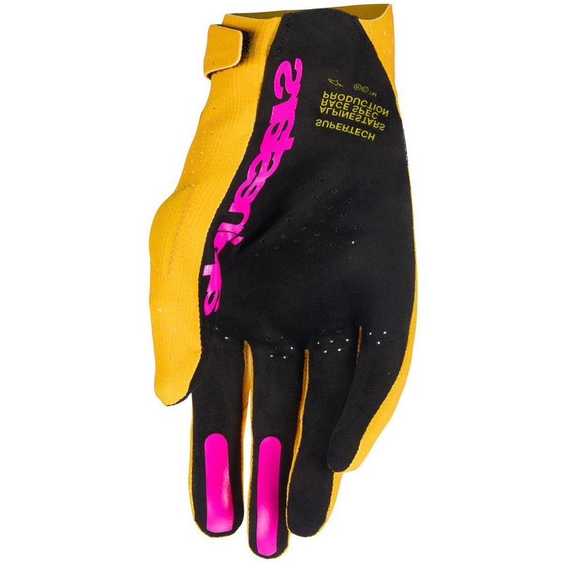 Mănuși motocross Alpinestars Supertech MX auriu-negru-roz fluo