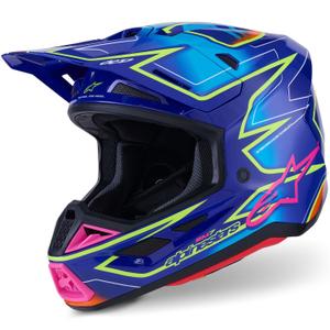 Cască motocross Alpinestars SM7 Cast albastru-roz-galben fluo