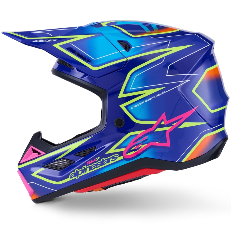 Cască motocross Alpinestars SM7 Cast albastru-roz-galben fluo