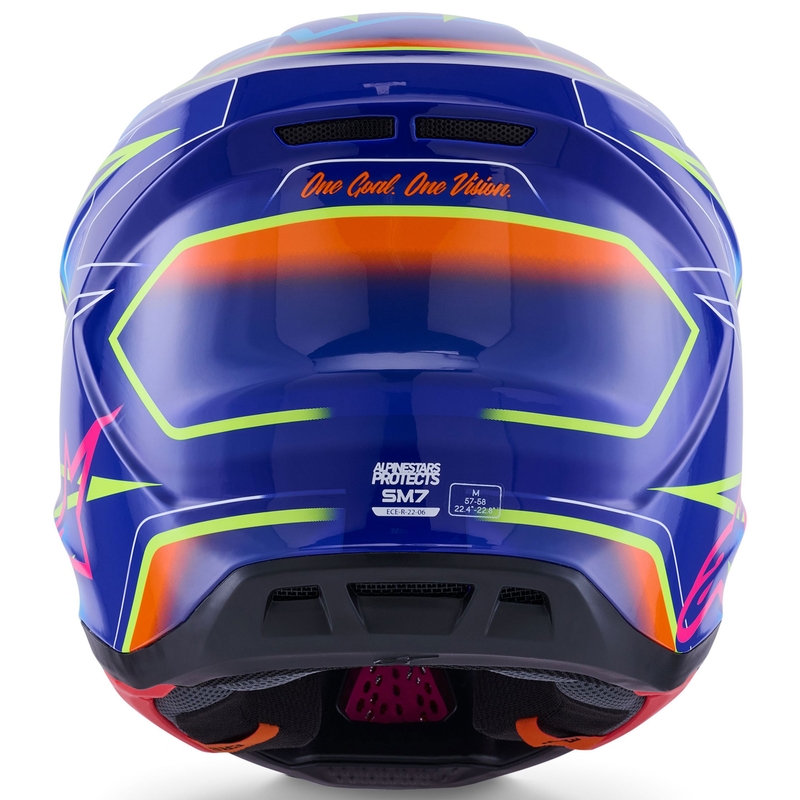 Cască motocross Alpinestars SM7 Cast albastru-roz-galben fluo