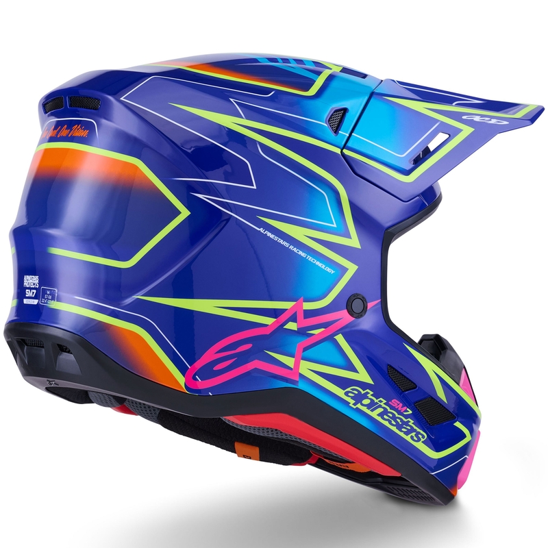 Cască motocross Alpinestars SM7 Cast albastru-roz-galben fluo