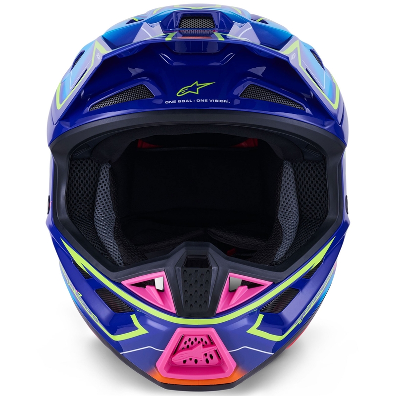 Cască motocross Alpinestars SM7 Cast albastru-roz-galben fluo