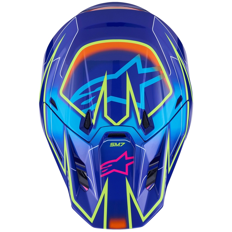Cască motocross Alpinestars SM7 Cast albastru-roz-galben fluo