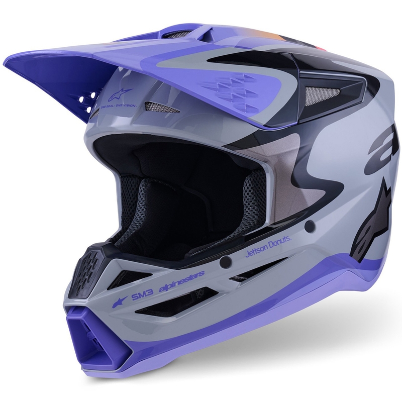 Cască motocross Alpinestars S-M3 JETT LAWRENCE edition gri-violet-negru
