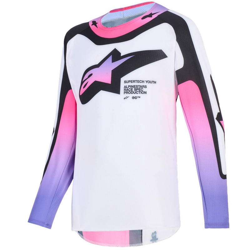 Tricou motocross Alpinestars Supertech Vista pentru copii, alb-violet-negru
