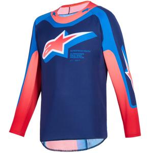 Tricou motocross Alpinestars Supertech Vista pentru copii, albastru închis-coral-cobalt