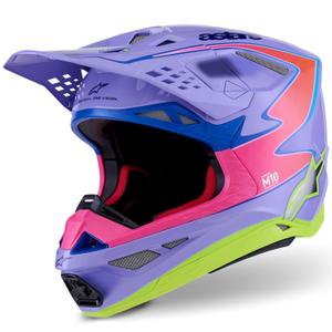 Cască motocross Alpinestars S-M10 JETT LAWRENCE R01 violet-roz fluo-galben fluo