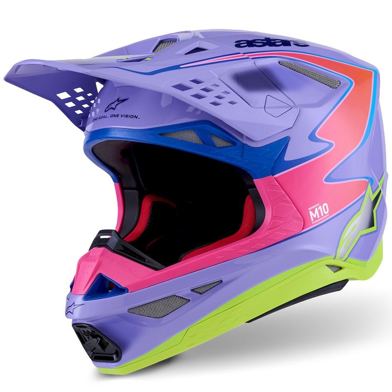 Cască motocross Alpinestars S-M10 JETT LAWRENCE R01 violet-roz fluo-galben fluo