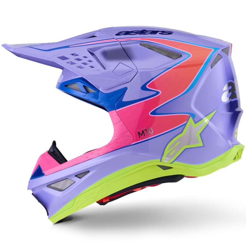 Cască motocross Alpinestars S-M10 JETT LAWRENCE R01 violet-roz fluo-galben fluo