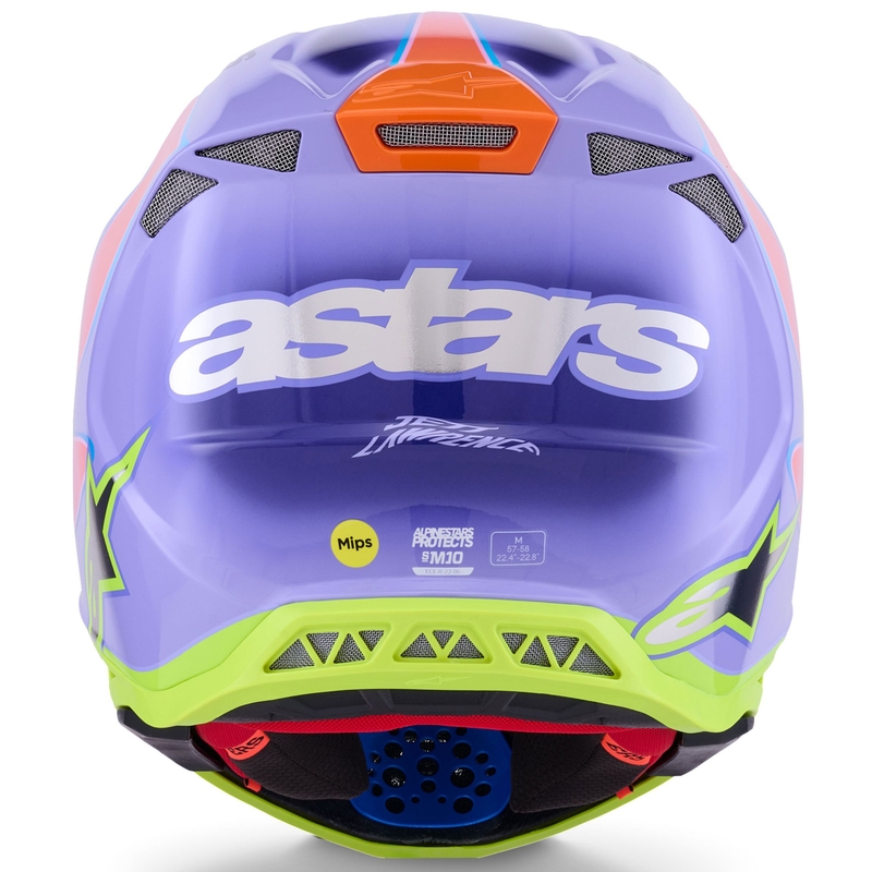 Cască motocross Alpinestars S-M10 JETT LAWRENCE R01 violet-roz fluo-galben fluo
