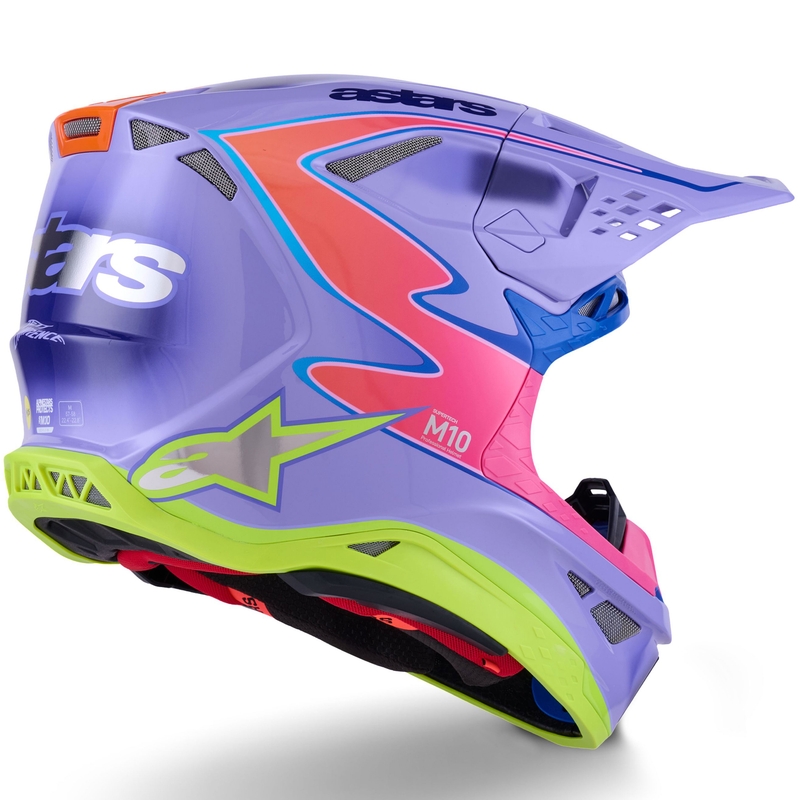 Cască motocross Alpinestars S-M10 JETT LAWRENCE R01 violet-roz fluo-galben fluo