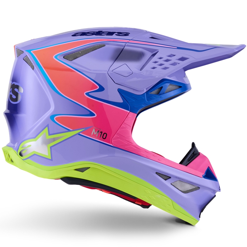 Cască motocross Alpinestars S-M10 JETT LAWRENCE R01 violet-roz fluo-galben fluo