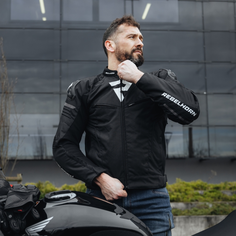 Geacă de motocicletă Rebelhorn Vandal negru-alb