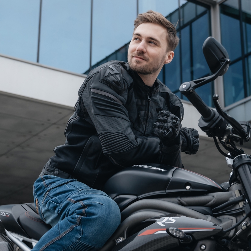 Geacă de motocicletă din piele Rebelhorn Vandal neagră