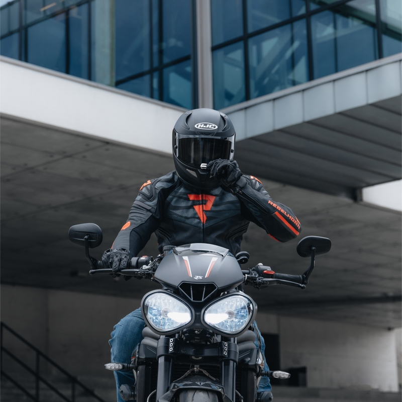 Geacă de motocicletă din piele Rebelhorn Vandal negru-roșu