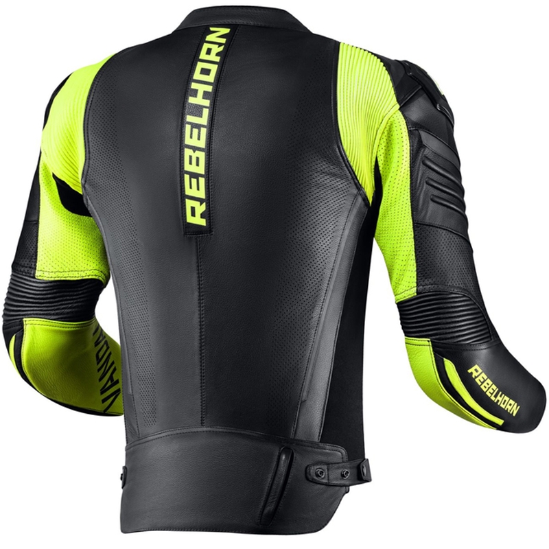 Jachetă de motocicletă din piele Rebelhorn Vandal Black-Fluo Yellow lichidare
