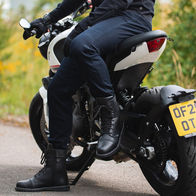 Blugi motociclisți OXFORD ORIGINAL APPROVED SUPER STRETCH JEANS AA SLIM FIT albastru indigo