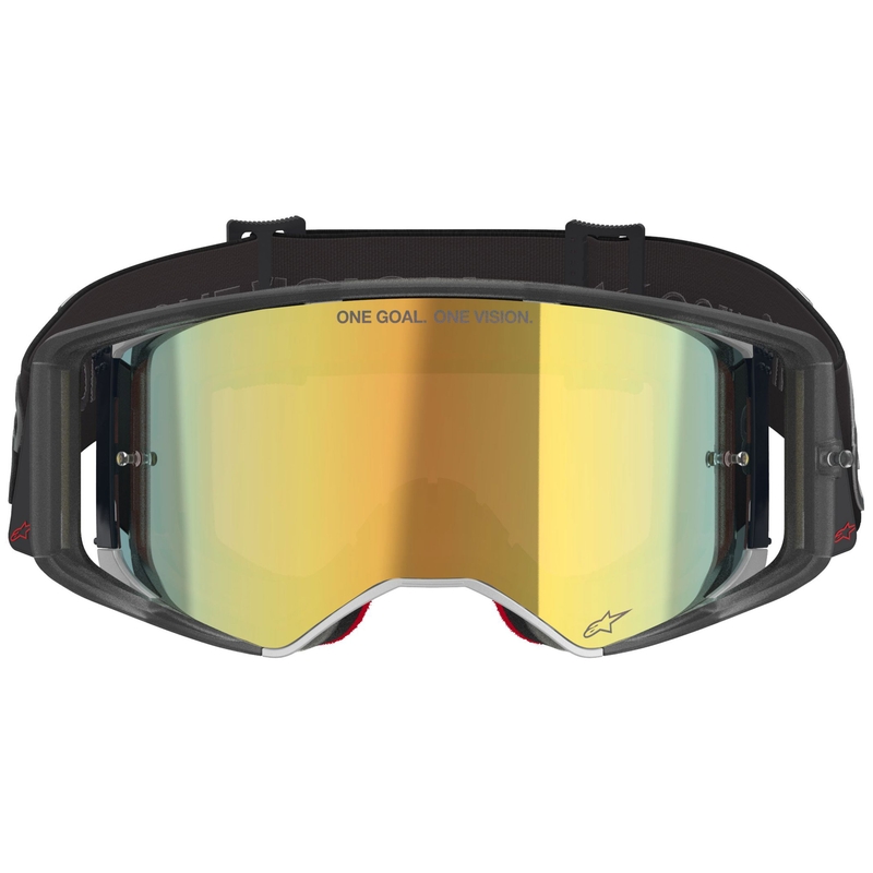 Ochelari motocross Alpinestars Supertech Vision Vista negri cu lentilă aurie oglindită